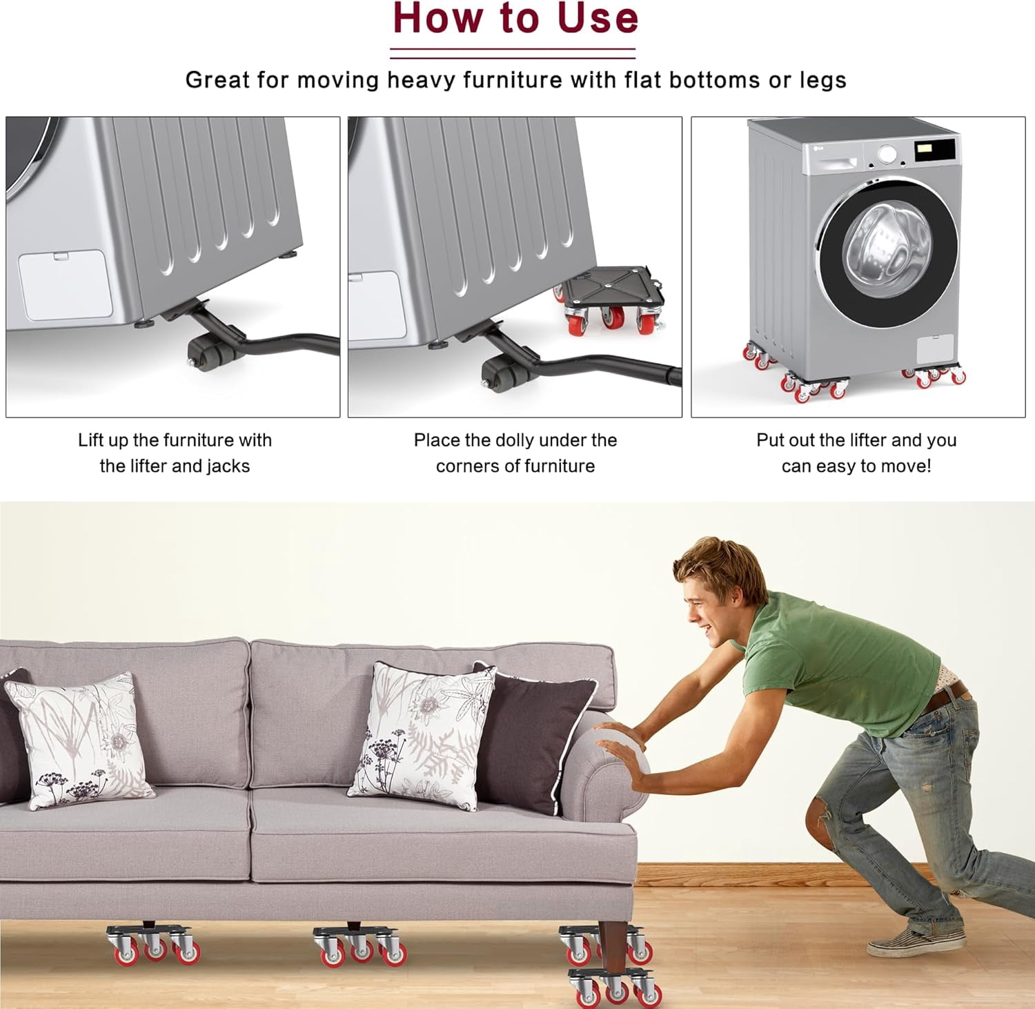 Heavy Duty Furniture Dolly with 5 Wheels, 4000 lbs Load Capacity for Easy Moving and Storage, Furniture Lift Mover Tool Set Perfect for Heavy Home or Office - Made of Premium Carbon Steel (6 Packs)