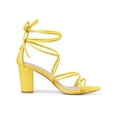 thumbnail image 3 of BLISSFUL STEP Women's Shoes Open Toe Lace Up Block Heel Strappy Heels Yellow 10, 3 of 8