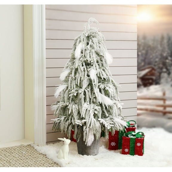 4Ft Unlit Artificial Potted Tree with White Snow-Flocked and Soft Branches