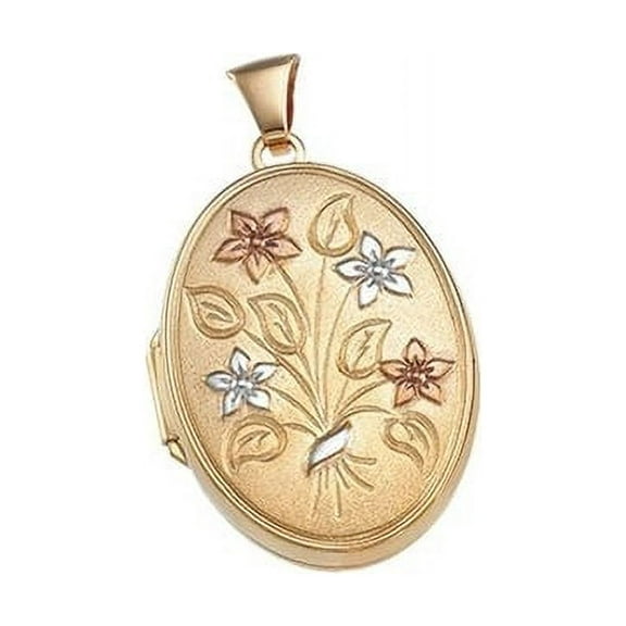 Picturesongold.Com Solid 14k Yellow Gold Oval Picture Locket Necklace over 3/4 inch x 1 inch