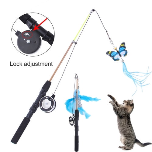 SDUSEIO Cat Toy Retractable Cat Toy Fishing Pole with Reel Pet Toy Funny Interactive Toy Gift Item Cat Toy Fishing Rod Pole Floppy Kitten Fishing Teaser for Cat Exercise 