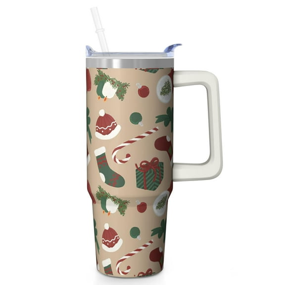 30oz Christmas Tree Tumbler with Lid and Straw, Stainless Steel Cup with Handle Red Bowknot Travel Mug, Christmas Presents