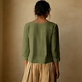 thumbnail image 3 of Womens Solid Pleated Crewneck 3/4 Sleeve Shirt Casual Spring Fall Y2K Vintage Comfy Basic Trendy Office Work Army Green 2XL, 3 of 5