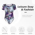 thumbnail image 4 of Balery Purple Marble Texture Body de cuello redondo de manga corta para mujer Tops de manga corta Tops básicos-Small, 4 of 7