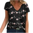 thumbnail image 2 of Hauts d'Été Grande Taille pour Femmes à Manches Courtes, T-shirts à Col en V avec Imprimé Floral, Blouses Confortables et à la Mode pour Femmes, T-shirts à Col en V pour Femmes en Liquidation, 2 of 5