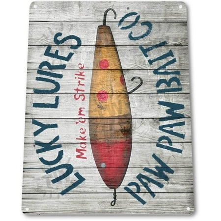 - TIN SIGN B304 Lucky Lures Fishing Boating Marina Lodge Cabin Lake Beach House Metal Decor, By Tinworld