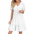 thumbnail image 3 of Summer Solid Dresses for Women 2026 Short Sleeve v Neck Mini T Shirt Dress - Midi Dress Flowy Pleated Beach Sundress - Summer Trendy Vacation Beach Dress White XL, 3 of 8