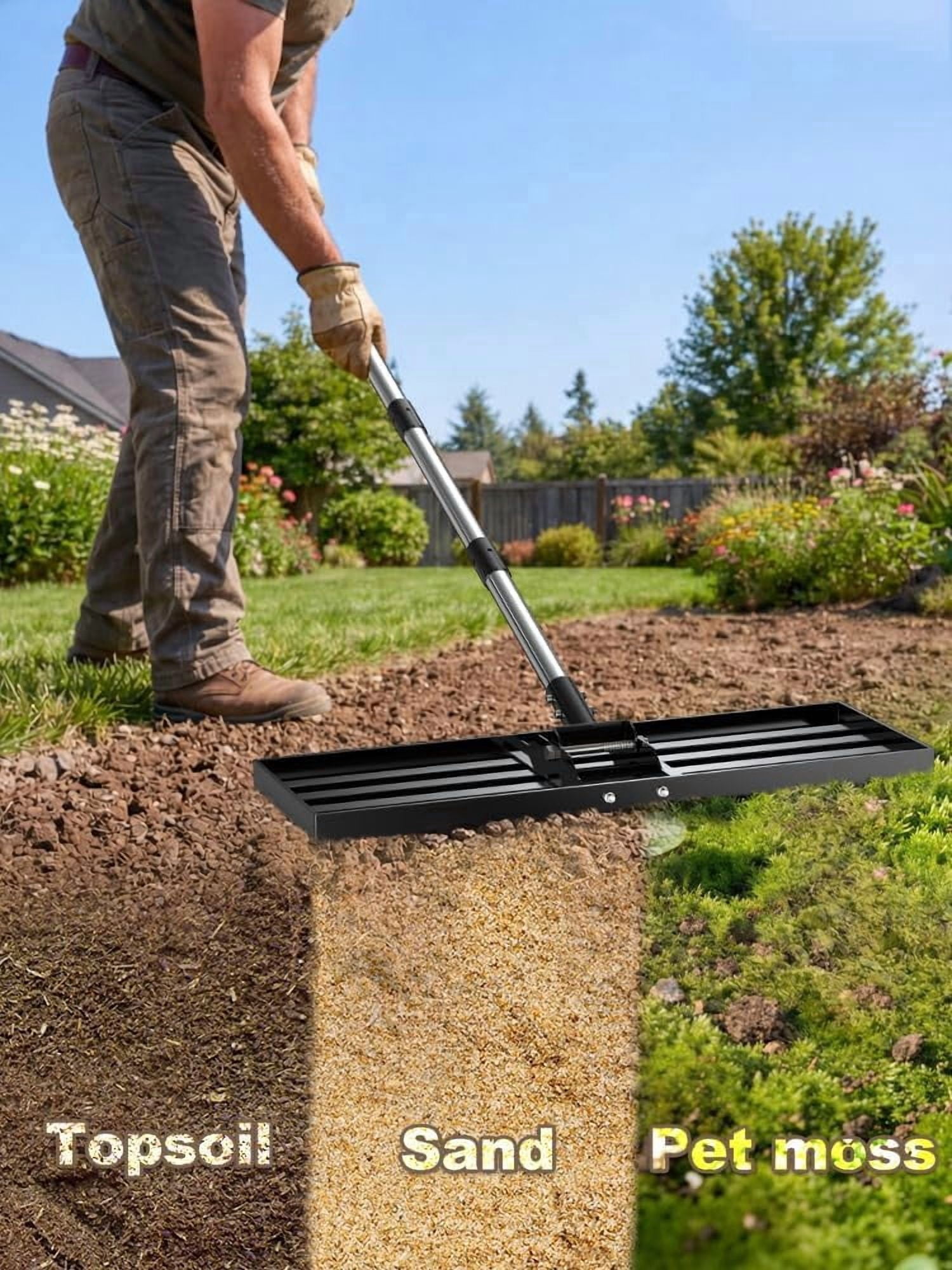 30x10 inch Lawn Leveling Rake, 72" Effort Saving Lawn Leveler Tool, Stainless Steel Handle Lawn Leveler for Golf Course Yard Pasture Garden, Professional Lawn Care Landscape Rake