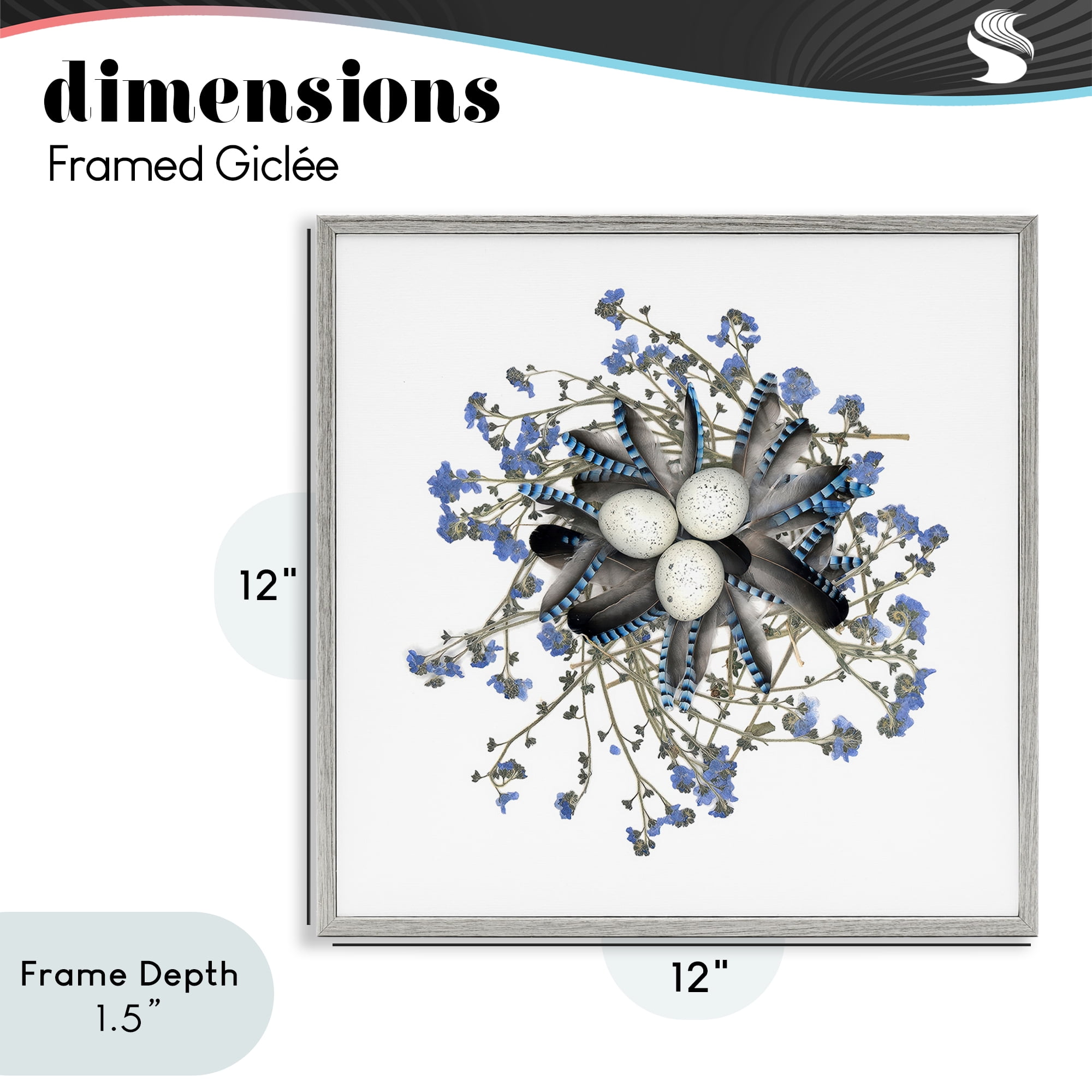 Stupell Industries Feathered Nest & Blue Florals Gray Framed Giclee Art, design by Beth Adoette