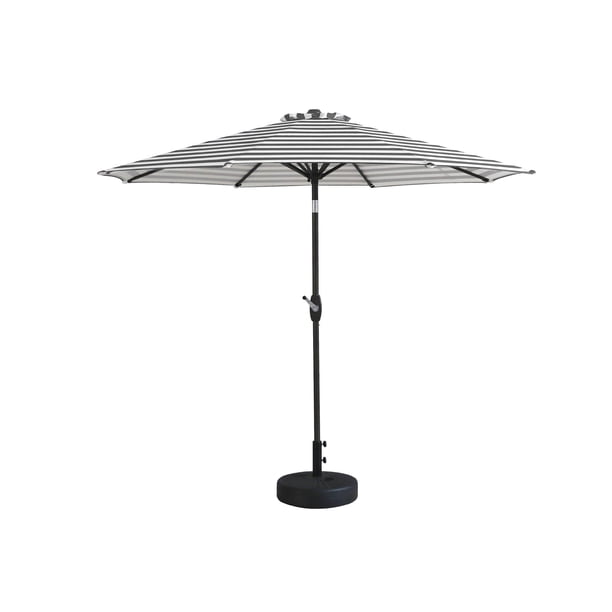 Amelia 9 Ft Patio Table Umbrella With Tilt And Crank Gray White Stripe Walmart Com Walmart Com