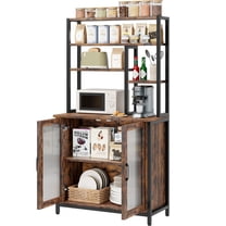 EcoSummer 5-Tier Bakers Rack with Cabinet and Door, Industrial Microwave Stand with Storage Shelves, Tall Coffee Bar and Kitchen Organizer, Freestanding Home Bar Cabinet for Dining Room, Brown