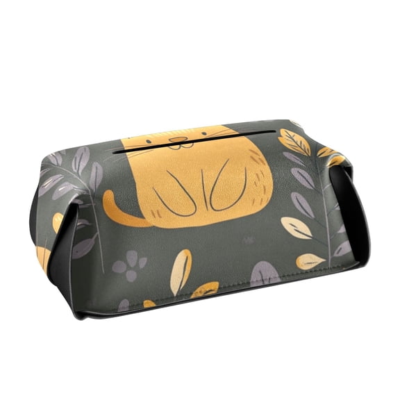 Cute Orange Cats with Leaves Tissue Box Cover Leather Square Rectangle Tissue Box Holder for Bathroom Living Room Desk Office Decor