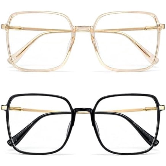 2 Pack Fashion Square Blue Light Glasses for Women Men, Oversized Computer Eyewear