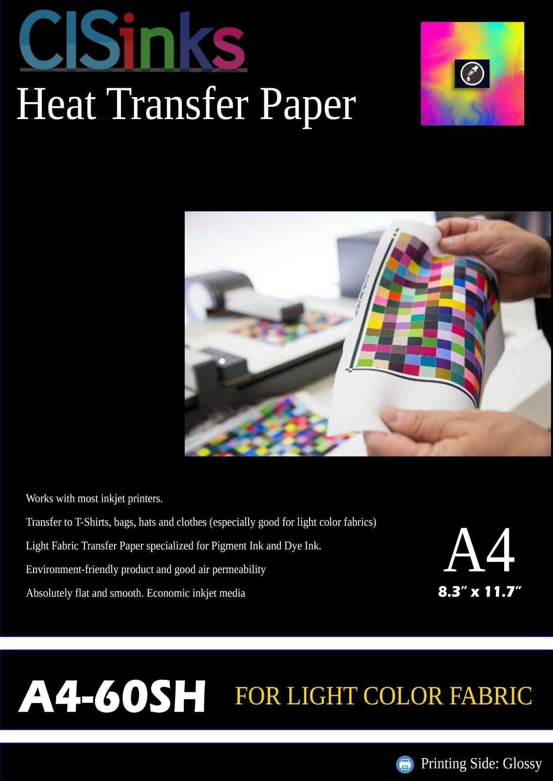 60 Sheets A4 Light Fabric Inkjet Heat Transfer Paper 8.27" x 11.7" T