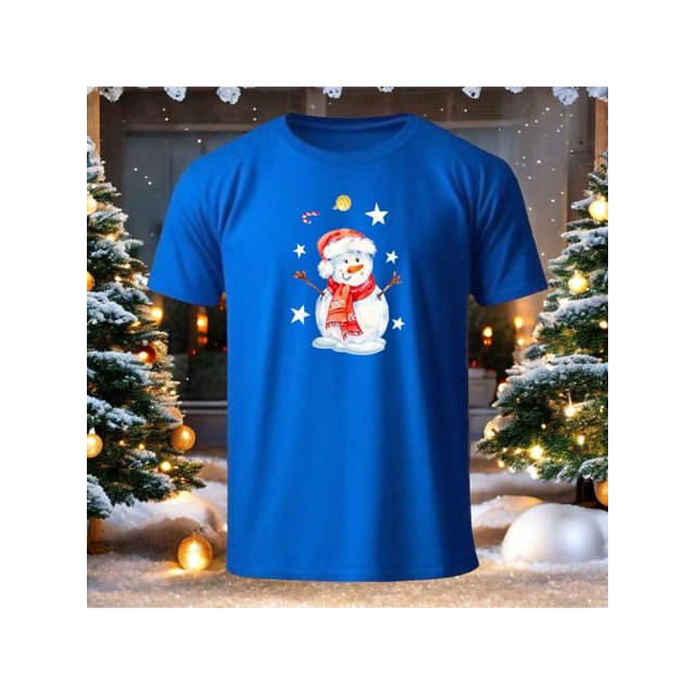 Playera Con Estampado De Muñeco De Nieve Navidad Ropa Para Hombre Color Azul Talla Chica Marca Emil SaEs
