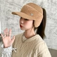 thumbnail image 6 of Women Winter Knitted Hat with Long Brim Thick Windproof Empty Top Ear Keep Warm Beanie Elastic Outdoor Cap Outdoor Peaked Beanie, 6 of 8