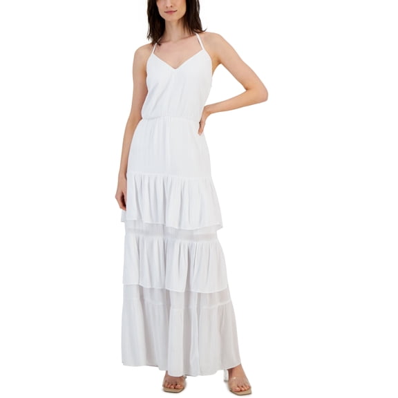 INC International Concepts Women's Sleeveless Halter-Neck Crocheted Maxi Dress Bright White XS
