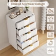 thumbnail image 4 of Fluted Dresser for Bedroom with 5 Drawers, 44.3" Tall Modern Chest of Drawers with Metal Handle, Wooden Closet Clothes Storage Organizer for Living Room, Hallway, White, 4 of 8