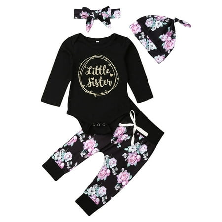 

Fullvigor Baby Autumn Letter Print Romper Floral Casual Pants Hat Headband