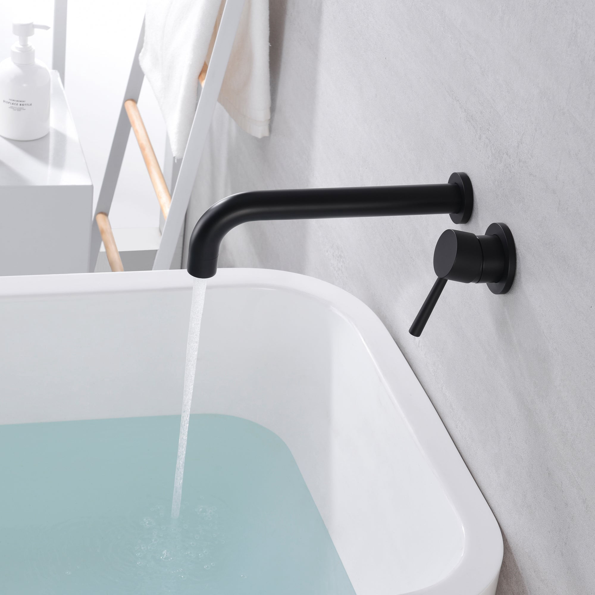 Extra Long Spout Single Handle Wall Mount Matte Black Tub Faucet with Rough-in Valve