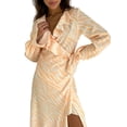 thumbnail image 1 of xiaxaixu Robe d'Été pour Femmes Imprimé Zèbre Manches Longues à Volants Col en V Taille Haute Longueur Moyenne Robe de Soirée, 1 of 9