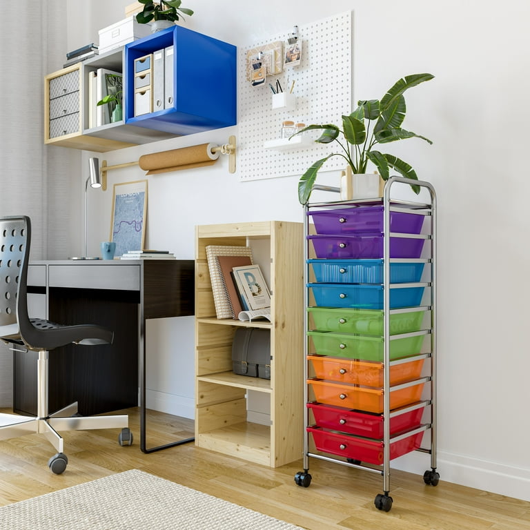 Seville Classics 10-Drawer Organizer Cart with Wheels, Pearl Multi