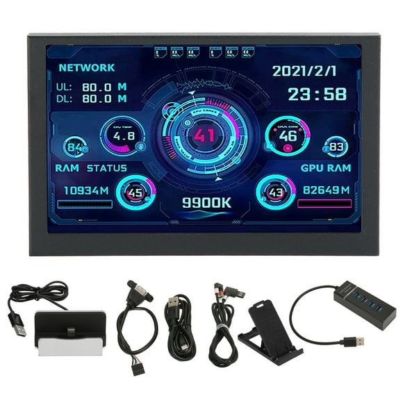 Mini ITX PC Case Moniror, PC CPU Data Monitor Regulable Brightness Horizontal Vertical Switching For Home