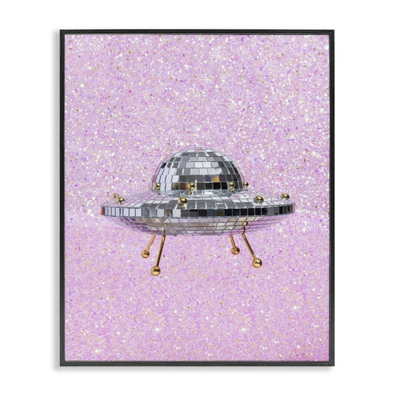 Stupell Industries Disco Patterned UFO Performing Arts Painting Black Framed Art Print Wall Art, 11 x 14