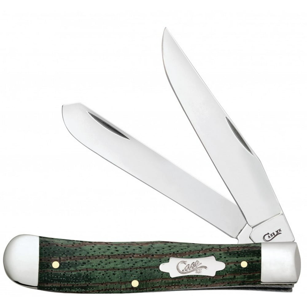Case xx Green Zebra Wood Trapper Stainless Pocket Knife Knives
