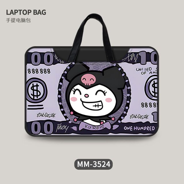 Sanrio anime series Kuromi-bolsa negra para ordenador portátil, bolsa de almacenamiento bonita de dibujos animados para mujer, iPad air14/11 /14/16 pulgadas, regalo sorpresa