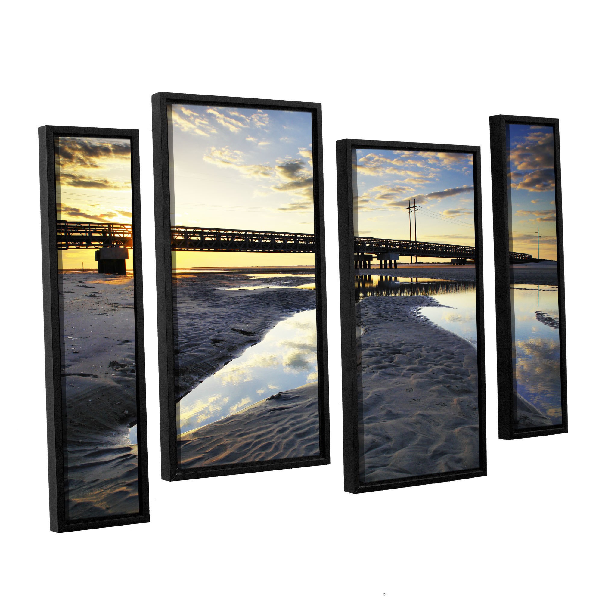 ArtWall Steve Ainsworth "Hatteras Pools and Bridge" 4-Piece Floater Framed Canvas Staggered Set
