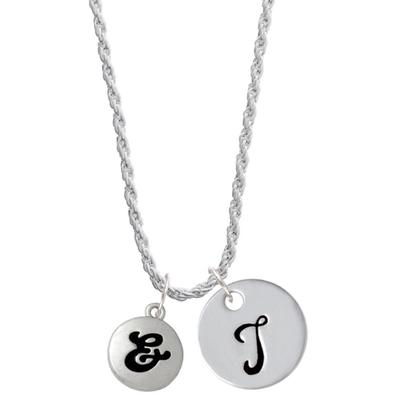 Delight Jewelry Silvertone Capital Letter - & - Pebble Disc - Silvertone Script Initial Disc - T - Charm Necklace, 20"+3"