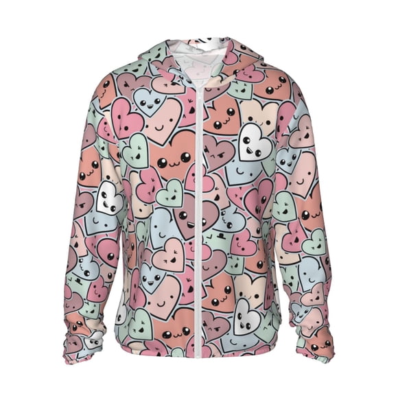 Balery Cartoon Hearts Sudadera ligera de manga larga con capucha y protección solar UPF 50+ para hombre y mujer, ideal para pesca y running-Medium