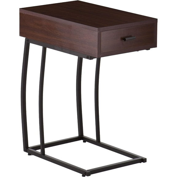 Modern Side Table with USB Charging Port - Black Metal & Walnut Finish - Living Room Accent Table