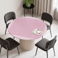 thumbnail image 2 of Pink Geometric Round Fitted Tablecloth with Elastic Edge, Waterproof Table Cloth Table Cover for 45"-54" Tables, White Greek Key Design Burlap Modern Art Tablecloths for Dining Picnic Indoor Outdoor, 2 of 9