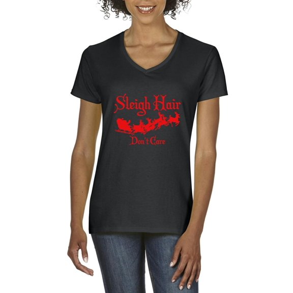 MmF - Women's T-Shirt V-Neck Short Sleeve - SLEIGH HAIR DON'T CARE