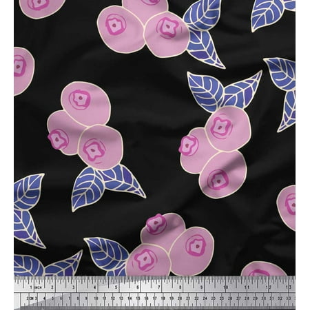 Soimoi Moss Georgette Fabric Leaves & Berries Fruits Print Sewing Fabric Yard 42 Inch Wide