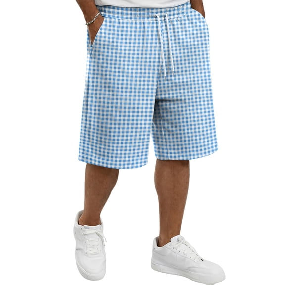 Trgacdwlo S-5XL Plaid Mens Beach Shorts Breathable Mens Casual Shorts with Pocket Elastic Waist Drawstring Men Shorts Athletic