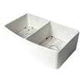 thumbnail image 3 of Pemberly Row White Curved Apron 33" x 20" Double Bowl Fireclay Farm Sink w/ Grid, 3 of 9
