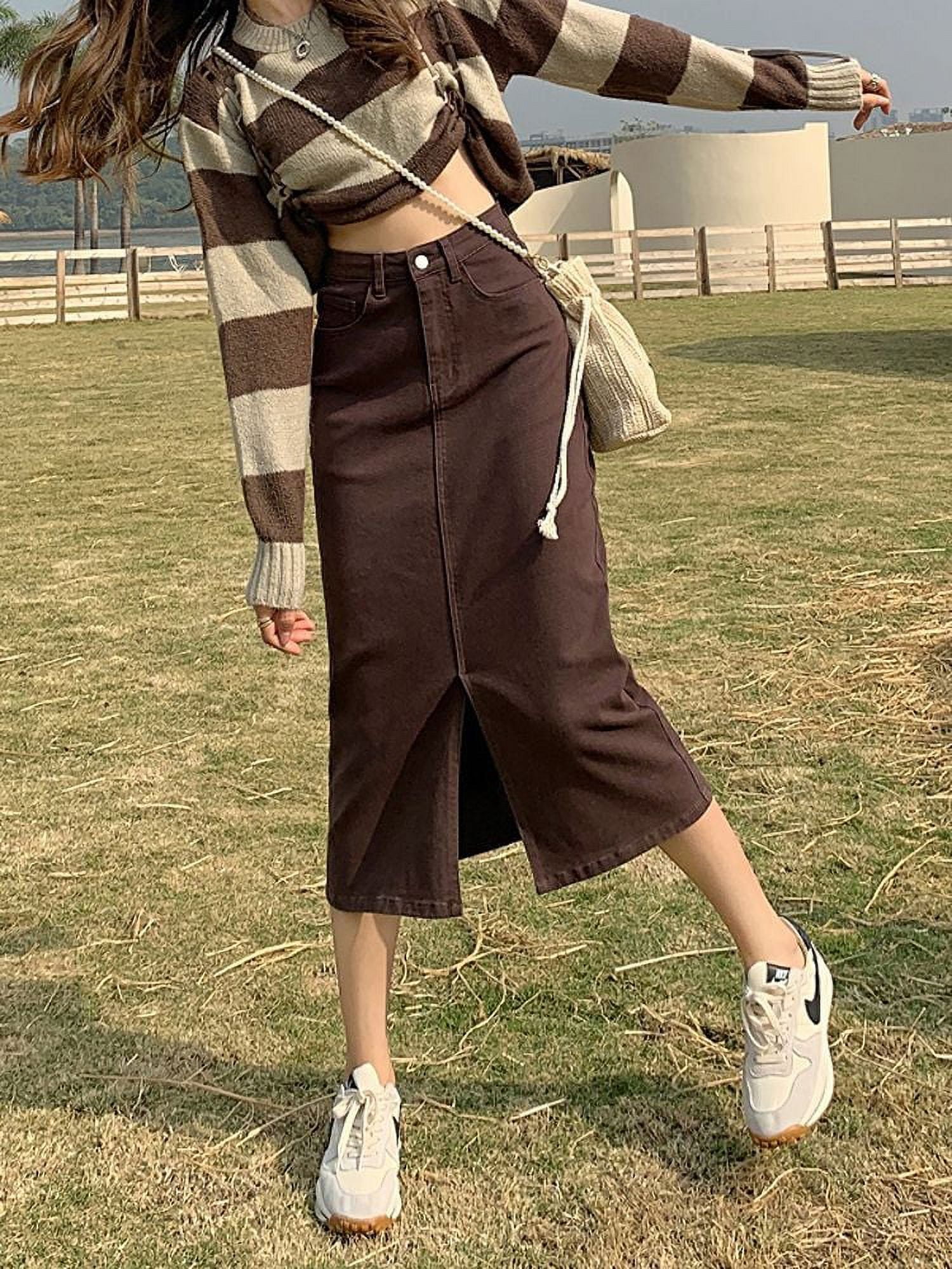 Y2K Denim Skirt Women Streetwear Casual Split High Waist