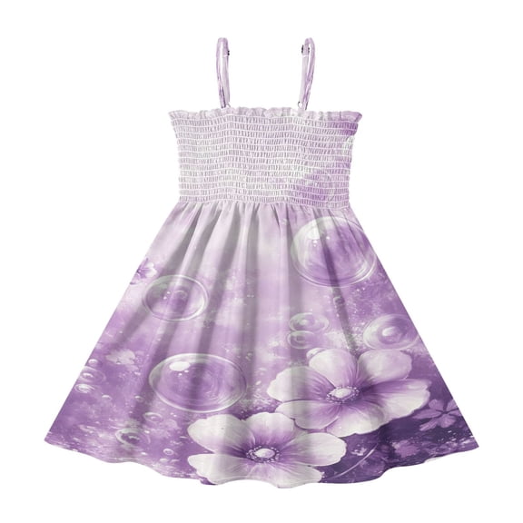 Ttyddzy Woman' Casual-Dresses Sleeveless Camisole A-Line Dress for 2Y-7-8Y,Purple Water Blooms