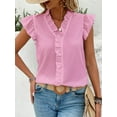 thumbnail image 5 of Women'S Blouses Dressy Boho Casual Ruffle Short Sleeve Tops Business Outfits Ladies Summer Trendy Work Shirts Pink L, 5 of 8