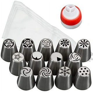 Raichee Russian Piping Tips Starter Kit Baking Supplies with Decorating  Icing Tip Organizer Storage Rack Stand 12 Piping Tips 1 Reusable 10  Disposable Pastry Bag for Cake Cupcake Cookies Sapele Wood 