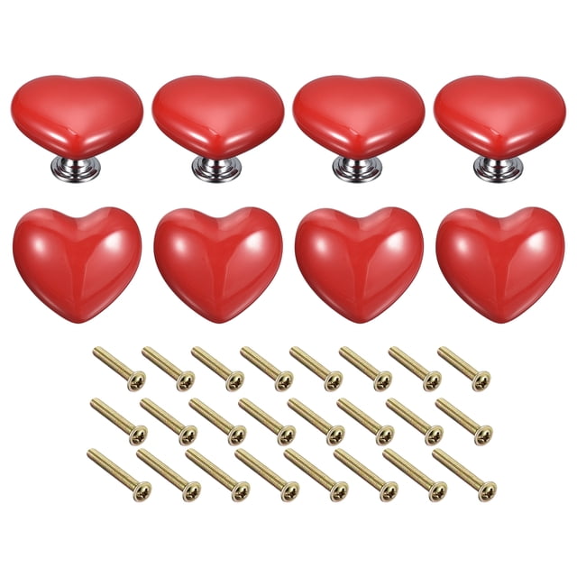 Unique Bargains 8Pcs Ceramic Knobs, Kitchen Cabinet Knobs, Heart Shape Knobs with Mounting Screws for Drawer, Dressers, Red