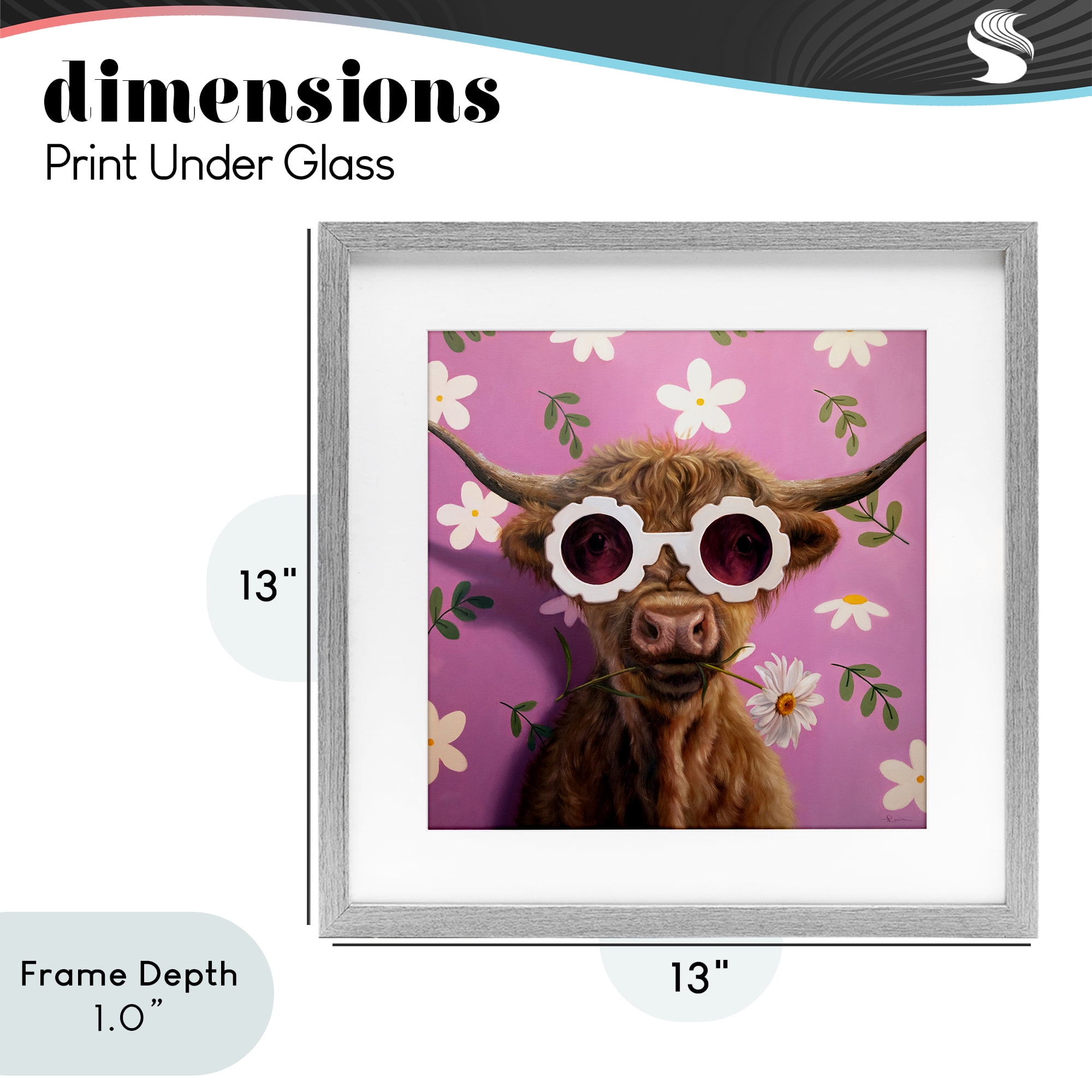 Stupell Industries Fresh As A Daisy Cattle Gray Framed Print Under Glass, design by Lucia Heffernan