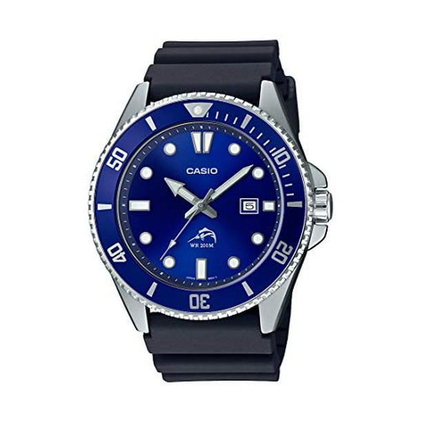 Casio - Casio Men's Diver Inspired Stainless Steel Quartz Resin Strap, Black, 25.6 Casual Watch