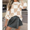 thumbnail image 4 of Women'S Fall Fashion Roll-Neck Long Sleeve Plaid Ribbed Knit Loose Pullover Sweater Tops Khaki Checkered S, 4 of 9