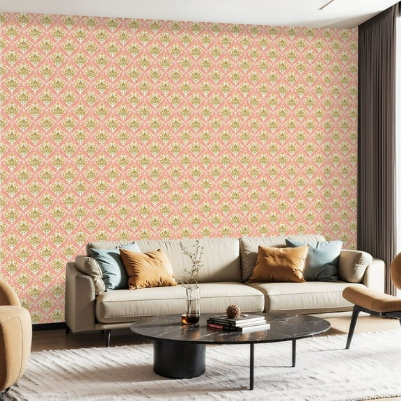 Peel and Stick Wallpaper Contact Paper Pink floral block print Boho damask tiny bouquet Cute Self Adhesive and Removable 24in x 118in