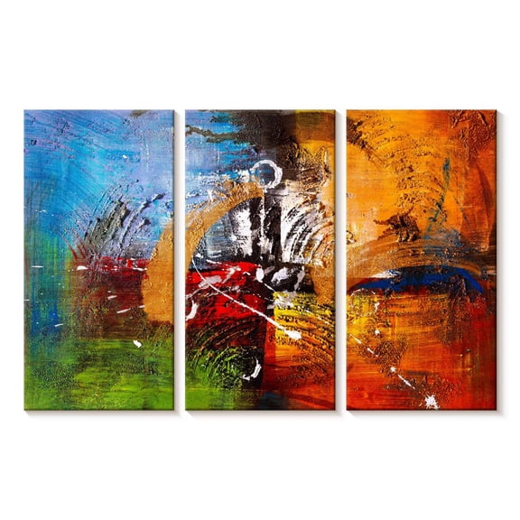 Elephant Stock Colorful Abstract Wall Art - Horizontal Multi Panel Canvas - Living Room Wall Decor - Abstract Multi Panel - Blue And Red Decor - 23" x 14"