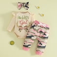 thumbnail image 2 of CAICJ98 Baby Girl Clothes Set Daddys Little Girl Long Sleeve Ruffle Romper Top Camouflage Pants with Headband Newborn Infant Baby Girl Outfit (Pink,12-18 Months), 2 of 7
